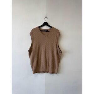 Roundtree & Yorke Sweater Vest Mens XL Brown Herringbone Knit V Neck Pullover